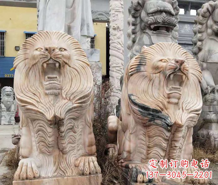 益阳晚霞红石雕欧式石狮子