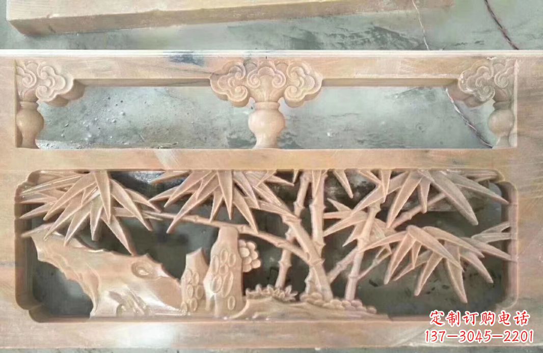 益阳晚霞红石浮雕栏板户外摆件园林景观雕塑