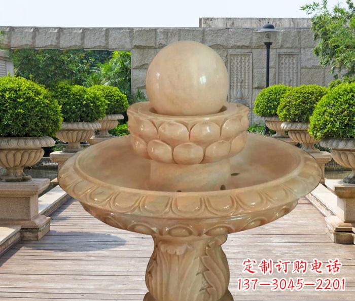 益阳晚霞红双层风水球公园喷泉石雕 (2)