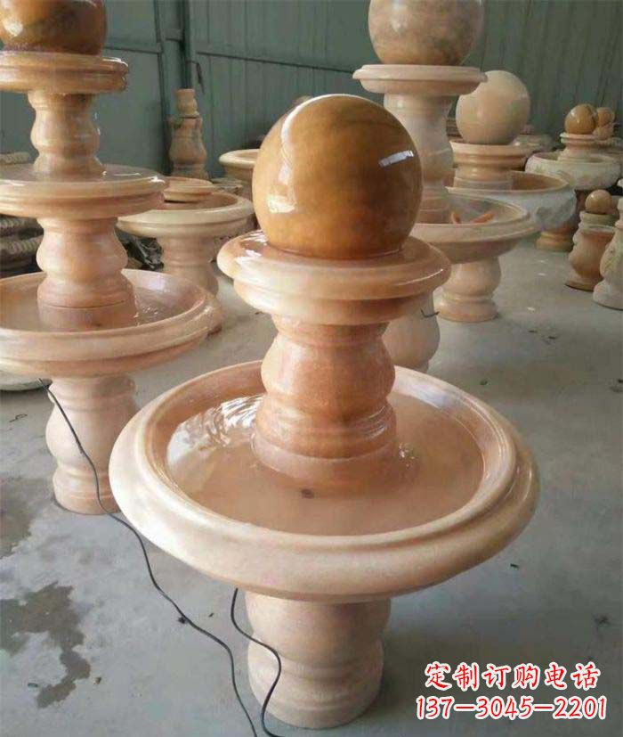益阳晚霞红双层风水球别墅喷泉石雕