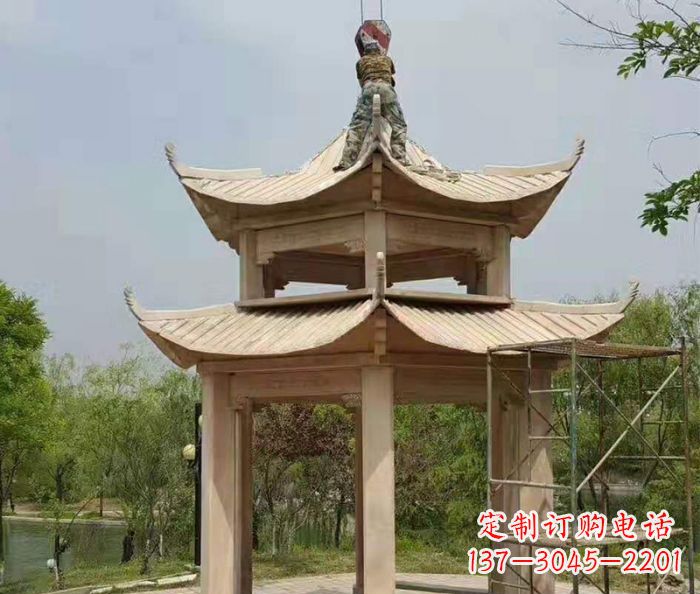 益阳晚霞红双层凉亭石雕 (2)