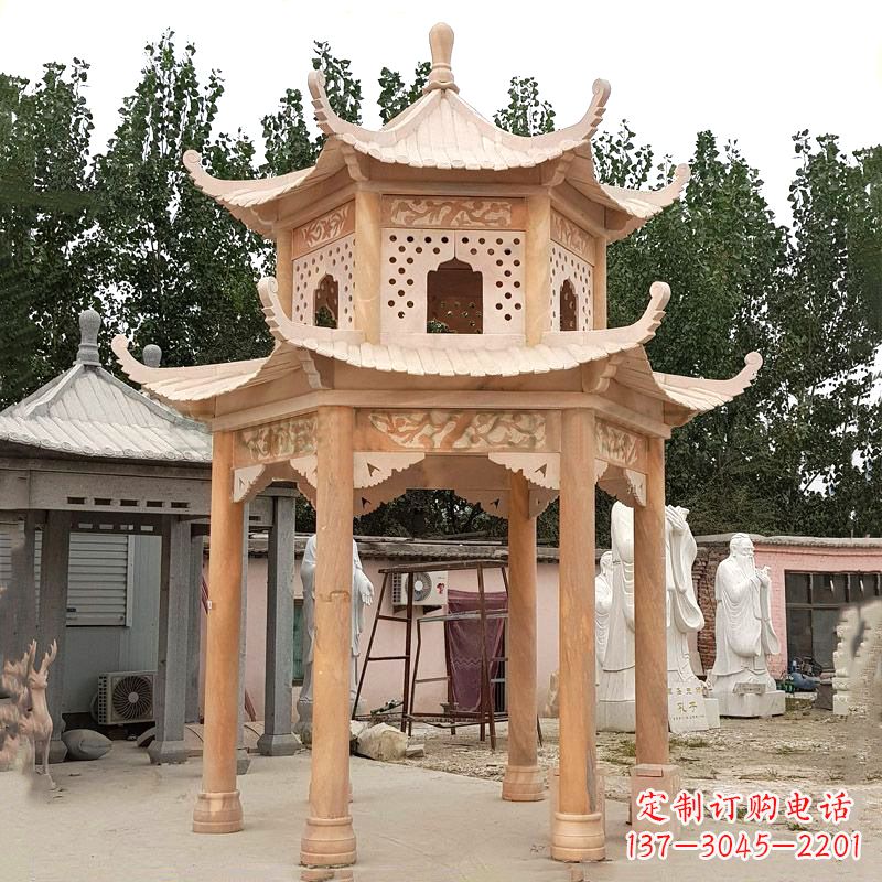 益阳晚霞红双层石凉亭