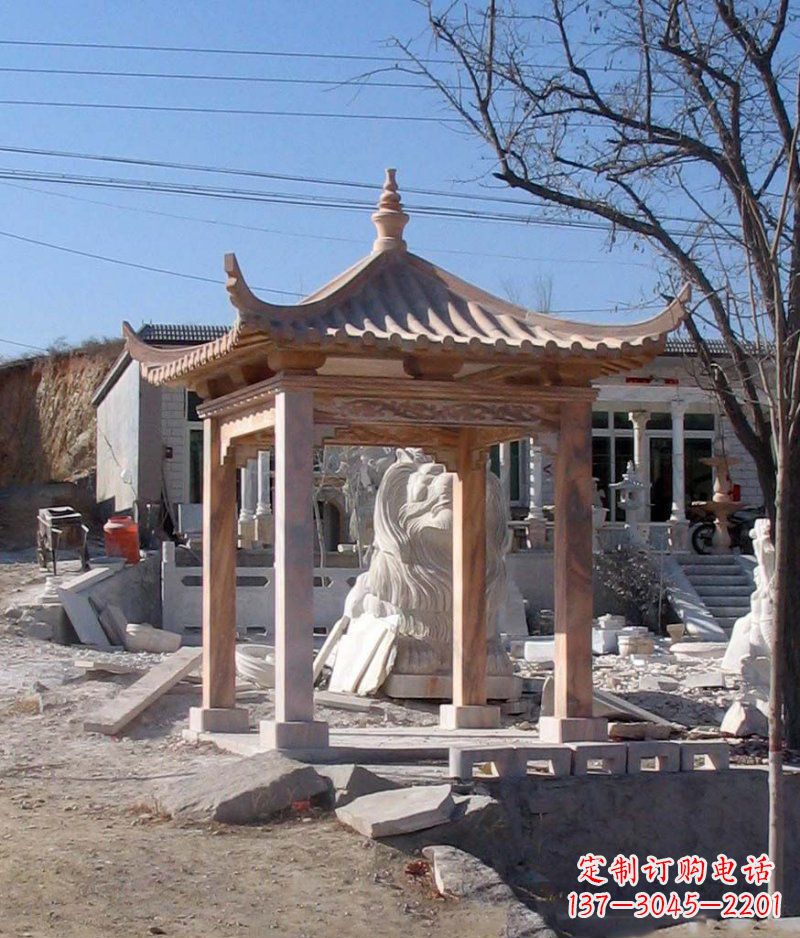 益阳晚霞红四角凉亭景观石雕