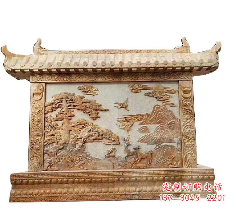 益阳晚霞红松鹤延年浮雕影壁