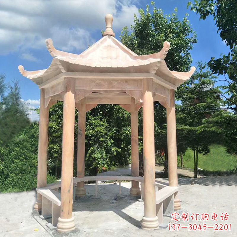 益阳晚霞红庭院石凉亭