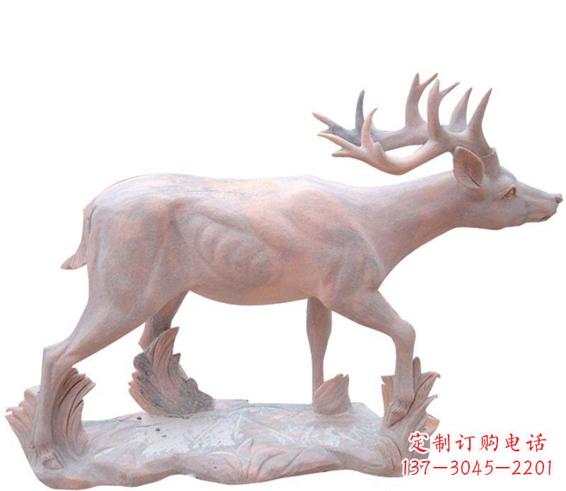 益阳晚霞红小鹿石雕