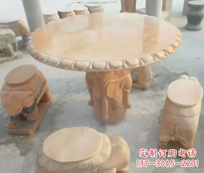 益阳晚霞红小象桌凳别墅石雕 (2)
