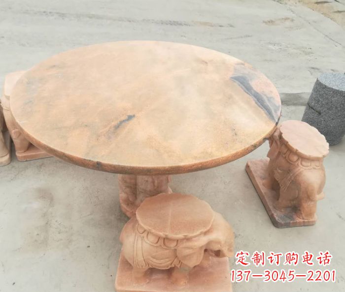 益阳晚霞红小象桌凳别墅石雕 (4)