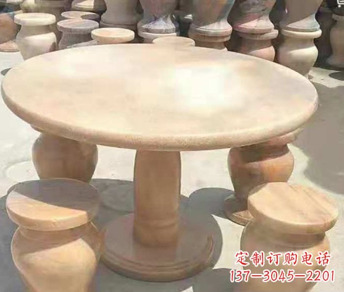 益阳晚霞红圆形石桌凳 (2)