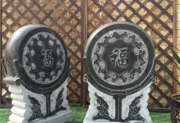 益阳青石仿古福字抱鼓雕塑，让您的家园更加美观