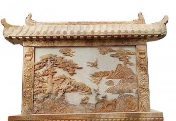 益阳晚霞红松鹤延年浮雕影壁