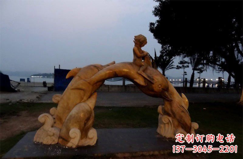 益阳西方儿童骑海豚石雕