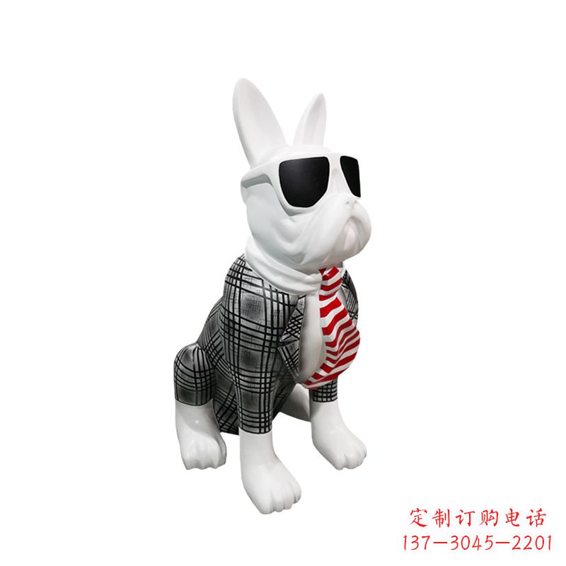 益阳系领带戴墨镜的狗雕塑,商场超市美陈斗牛犬摆件
