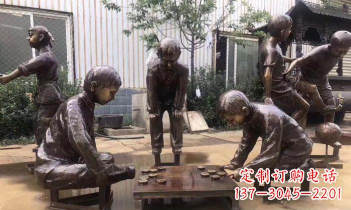 益阳下象棋儿童铜雕 (2)