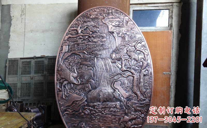 益阳仙鹤松林瀑布古代园林景观铜浮雕