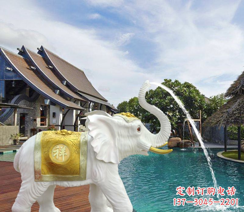益阳祥瑞汉白玉喷泉喷水大象