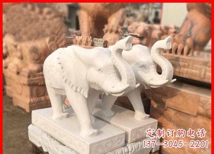 益阳象鼻朝天的大象汉白玉招财石雕