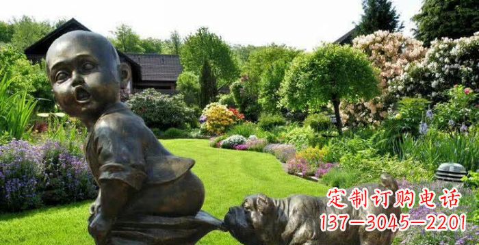 益阳小狗叼小孩裤子童趣铜雕