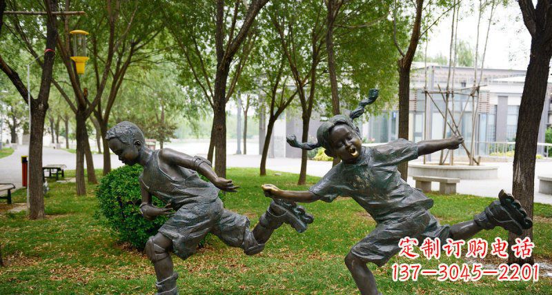 益阳小孩人物玩轮滑铜雕