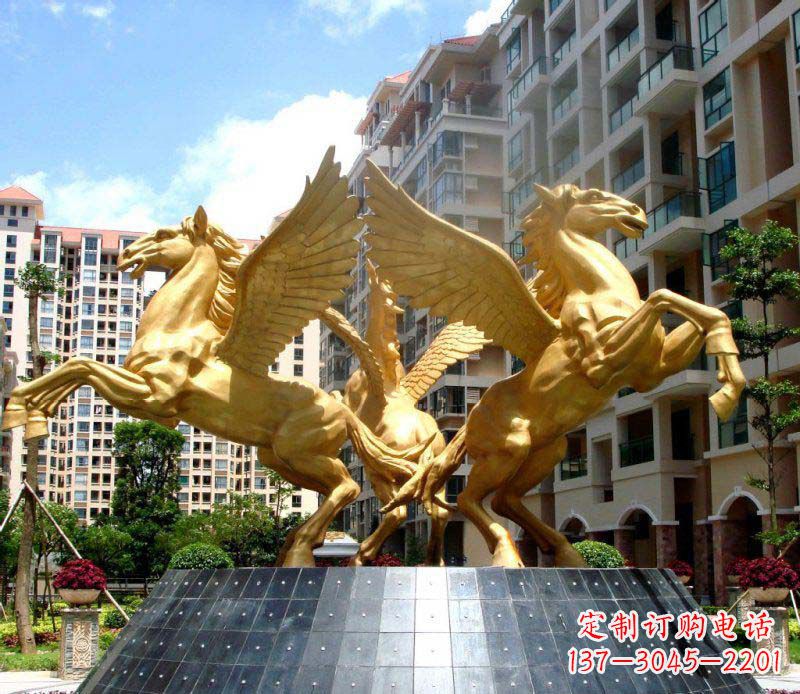 益阳小区飞马三匹马景观铜雕