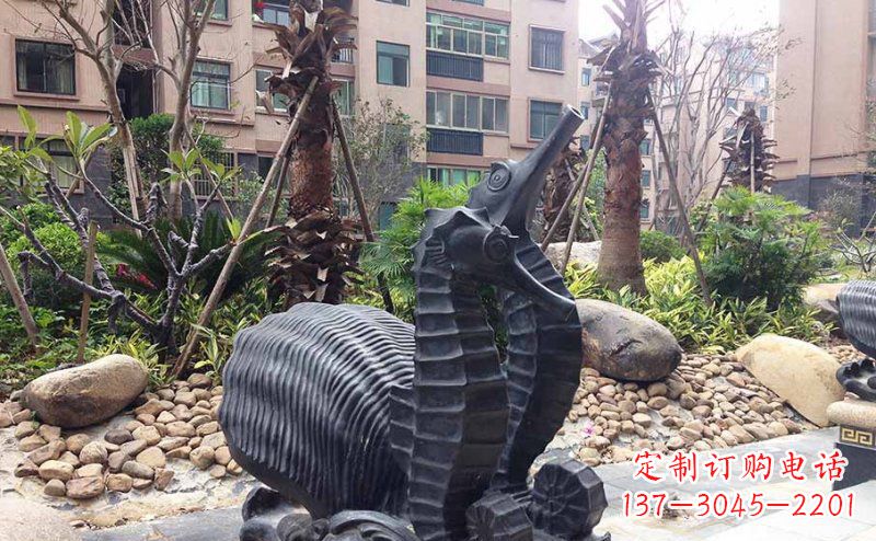 益阳小区海马动物玻璃钢仿铜雕塑