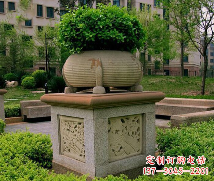 益阳小区景观大理石花盆石雕 (3)