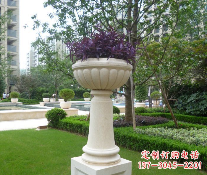 益阳小区景观汉白玉花盆石雕 (2)