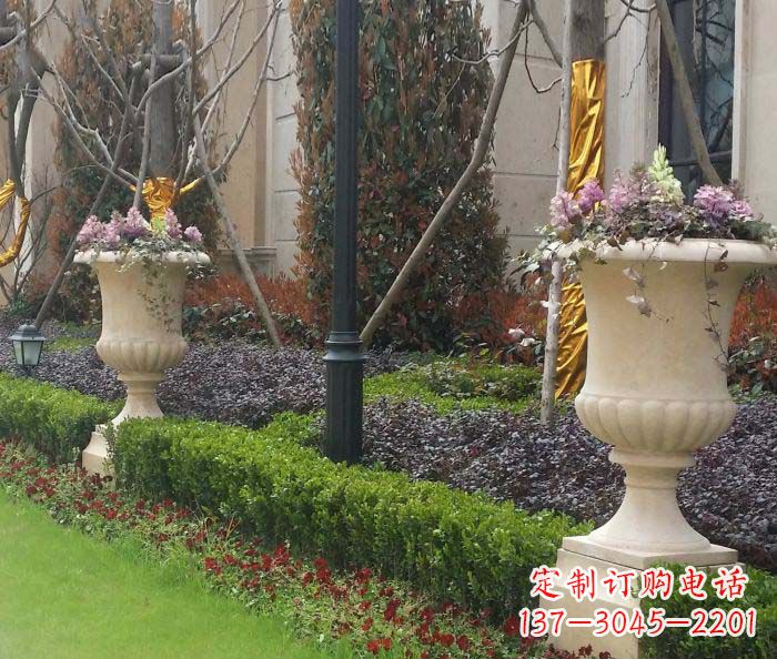 益阳小区景观汉白玉花盆石雕