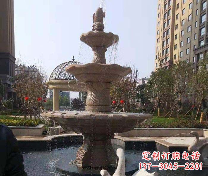 益阳小区景观晚霞红鲤鱼石雕喷泉