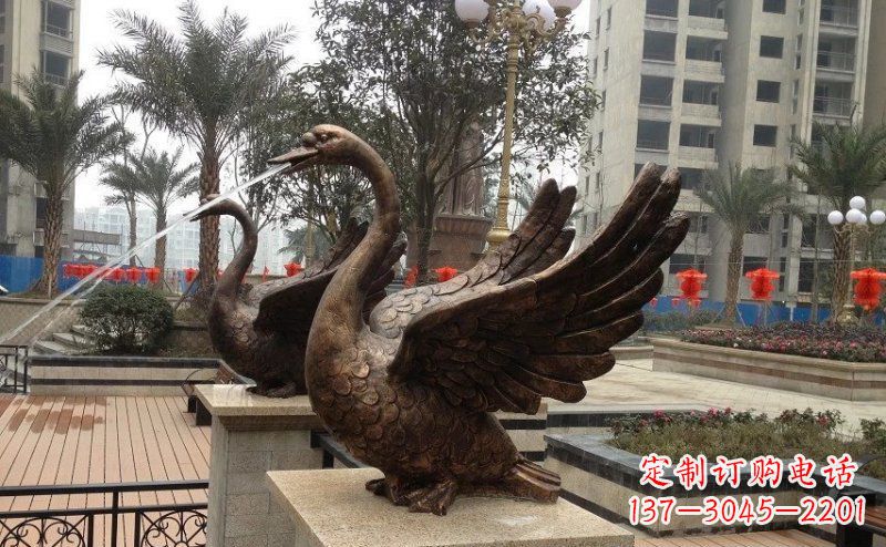 益阳小区喷水天鹅动物铜雕