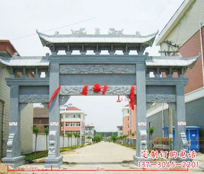 益阳小区三门牌坊石雕
