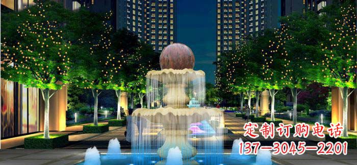 益阳小区石来运转风水球石雕喷泉