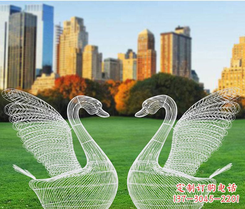 益阳小区天鹅镂空不锈钢雕塑