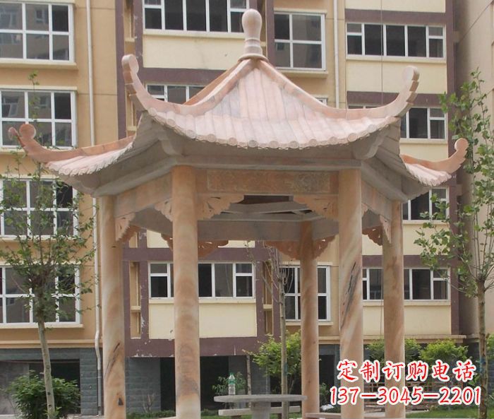益阳小区晚霞红六角凉亭石雕