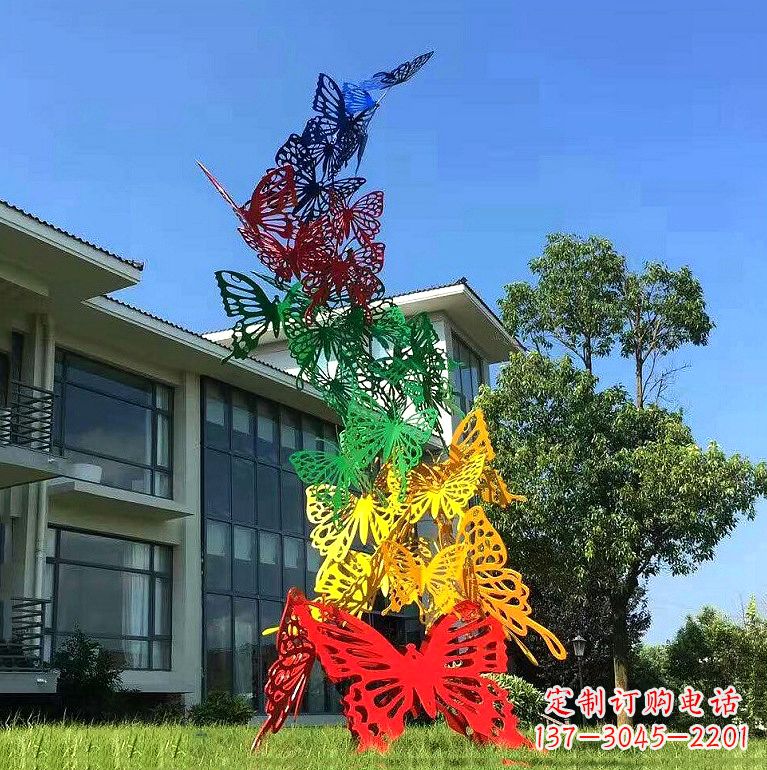 益阳小区园林不锈钢彩色蝴蝶景观雕塑