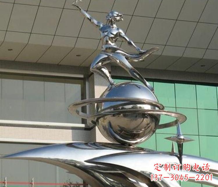 益阳校园不锈钢地球和学生景观雕塑