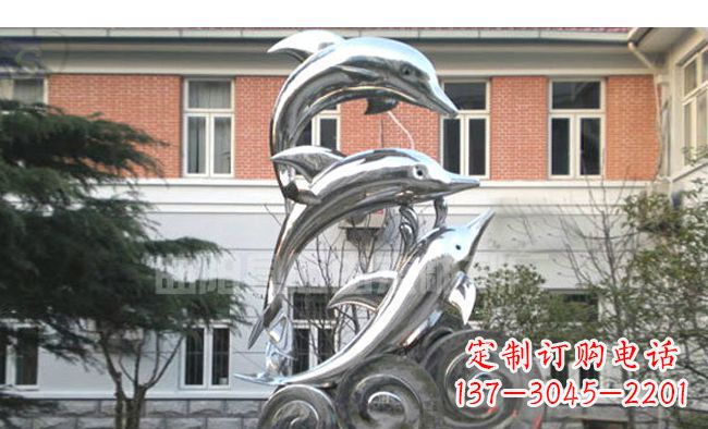 益阳校园不锈钢海浪海豚雕塑