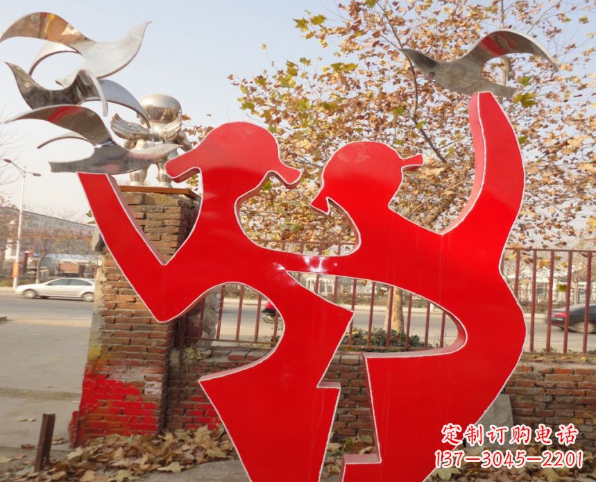 益阳校园不锈钢剪影人物和和平鸽雕塑