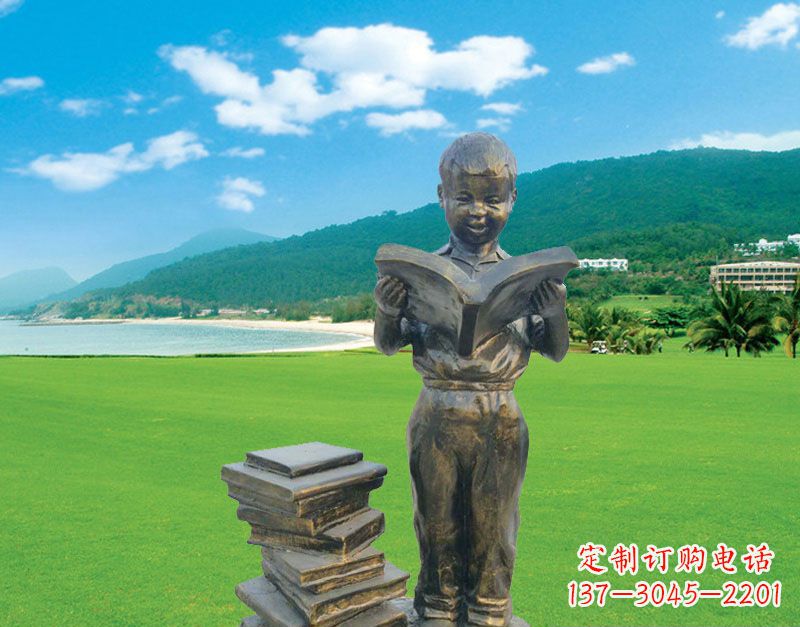 益阳校园看书的小男孩雕塑