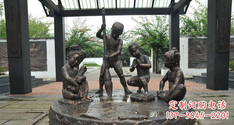 益阳写毛笔字的小孩小品铜雕