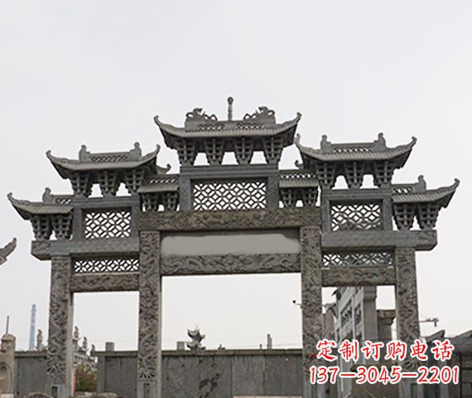 益阳园林仿古三门牌坊石雕 (4)
