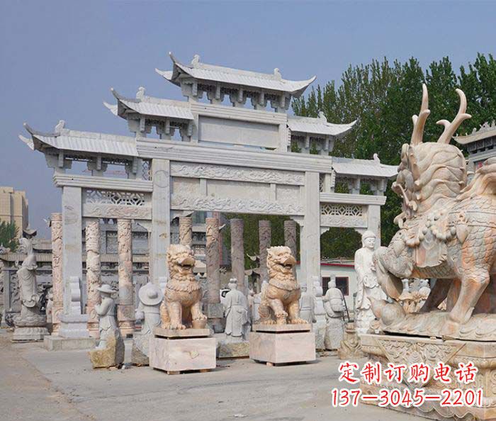 益阳园林仿古三门牌坊石雕