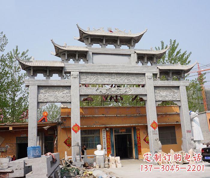 益阳园林仿古三门牌坊石雕 (5)