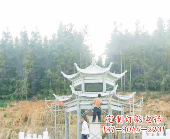 益阳园林仿古双层石凉亭景观石雕 (2)
