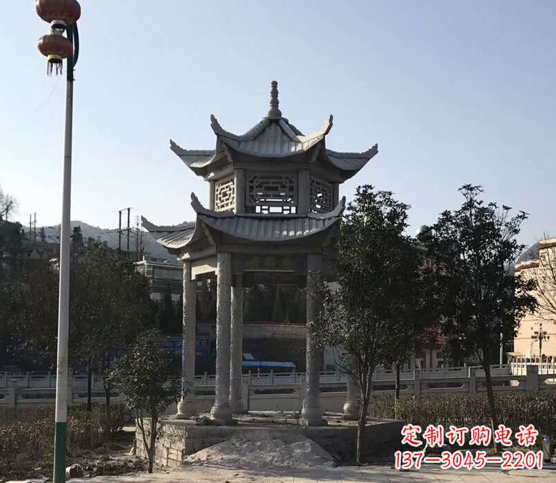 益阳园林仿古双层石凉亭景观石雕 (4)