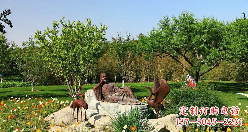 益阳园林古代人物仙鹤景观铜雕