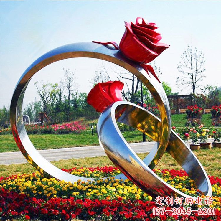 益阳园林花丛不锈钢玫瑰花戒指雕塑
