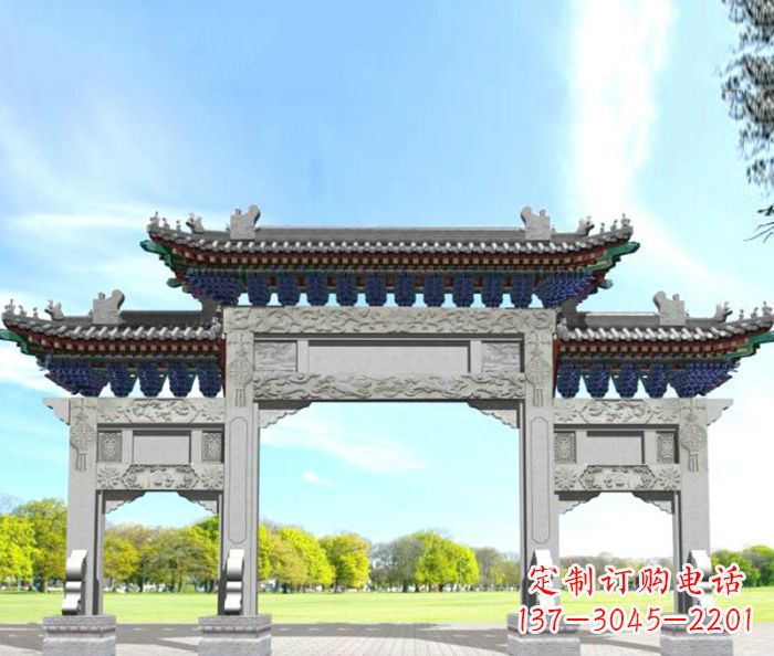 益阳园林景观仿古三门石牌坊