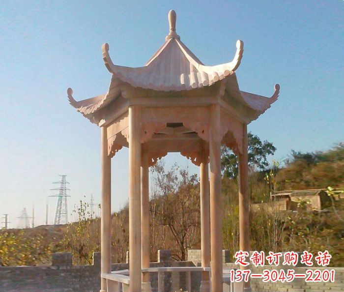 益阳园林景观晚霞红单层石雕凉亭