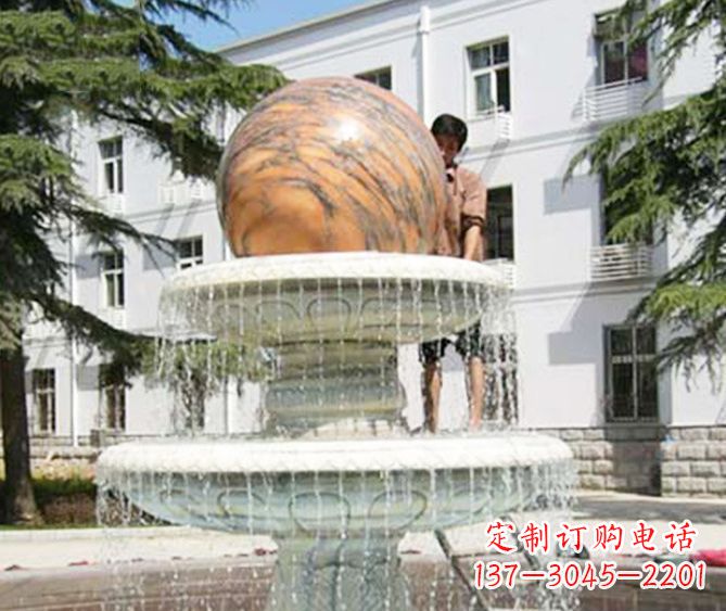 益阳园林景观晚霞红风水球喷泉石雕 (2)